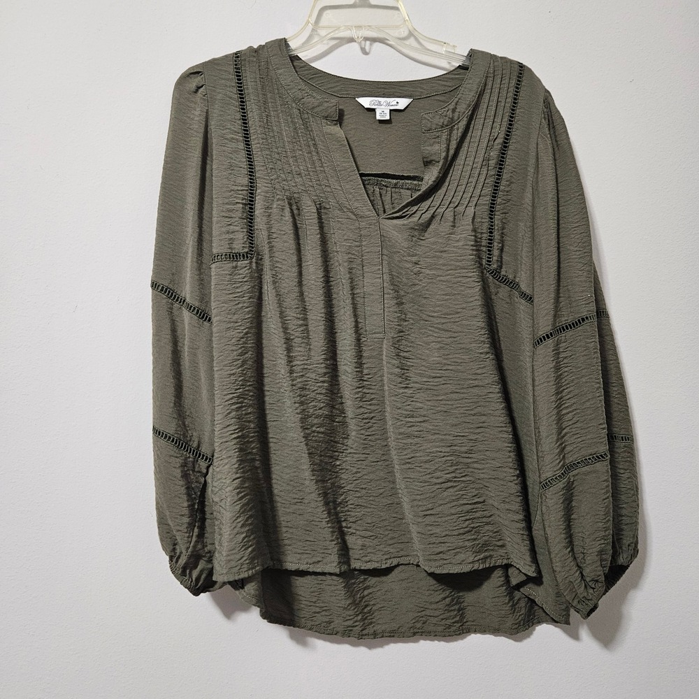 The Pioneer Woman Olive Green Pintuck Lace Blouse Womens Medium TPW24S32018